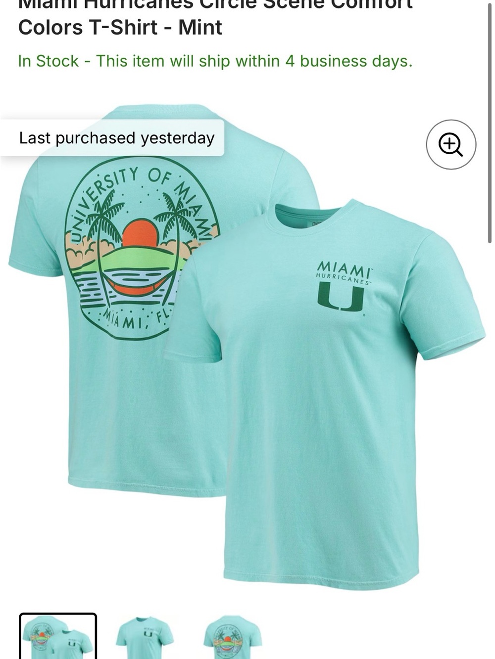 University of Miami Short Sleeve Graphic T-Shirt in Mint